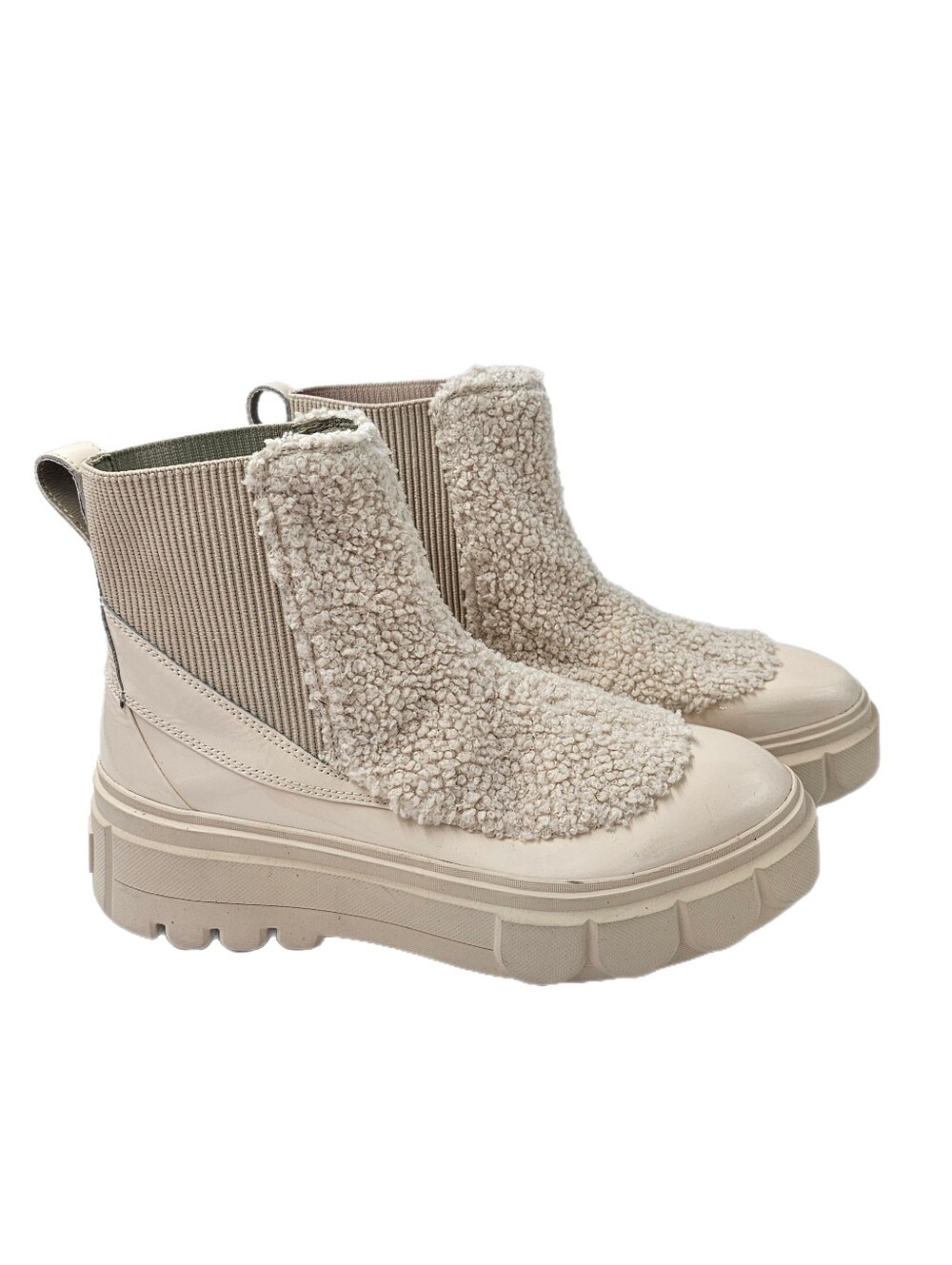 Sorel Caribou X Chelsea Cozy Sherpa Platform Winter Boots Bleached Ceramic 10.5
